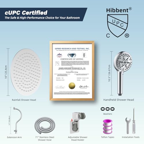 Hibbent All Metal cUPC Certified Shower Head, 10'' Rainfall Shower Head - image 8