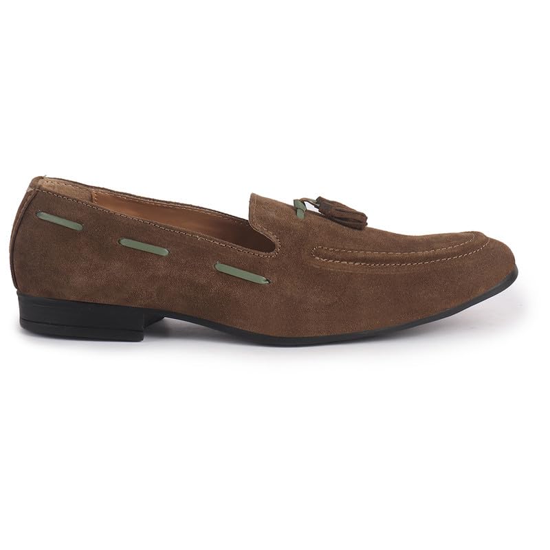 Image of FAUSTO Mens Suede Leather Tassel Loafers| Slip-On Party & Formal Dress Casual Shoes for Weddings & Parties | Comfort Moccasins