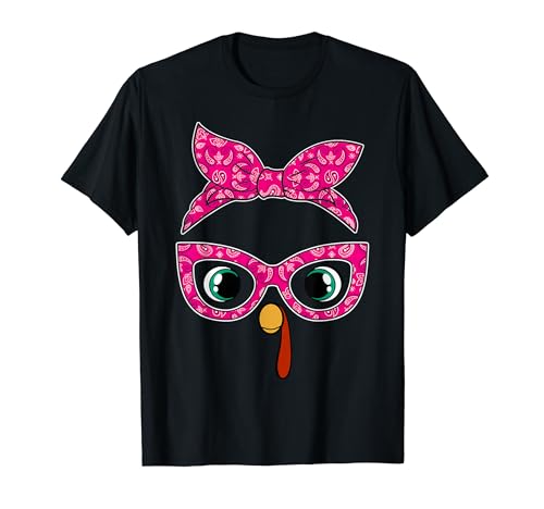 Thanksgiving Turkey Face Paisley Pattern Glasses Women Girls Camiseta