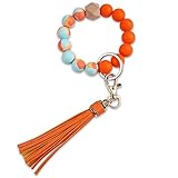 GIEMSON Silicone Key Ring Bracelets Wristlet Keychain Car Beaded Key Ring Bangle Chains for Women（O