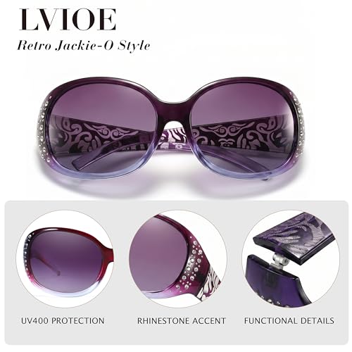 Image of LVIOE Polarized Sunglasses for Women Rhinestone Design Wrap Around Shades | UV400 Protection Fashion Sun Glasses Stylish Elegant Frame, Bonus Cleaning Cloth & Soft Pouch Plus Essential Accessories