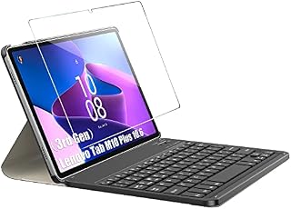 Tisoutec Keyboard Case with Screen Protector for Lenovo M10 Plus (3rd Gen) 10.6 2022,with Magnetically Detachable Wireless Bluetooth Keyboard for Lenovo M10 Plus (3rd Gen) 10.6 2022,Black