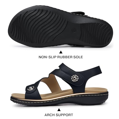 TEMOFON Womens Sandals Dressy Summer: Open Toe Comfortable Walking Flat - Arch Support Flat Sandals Size 5-113