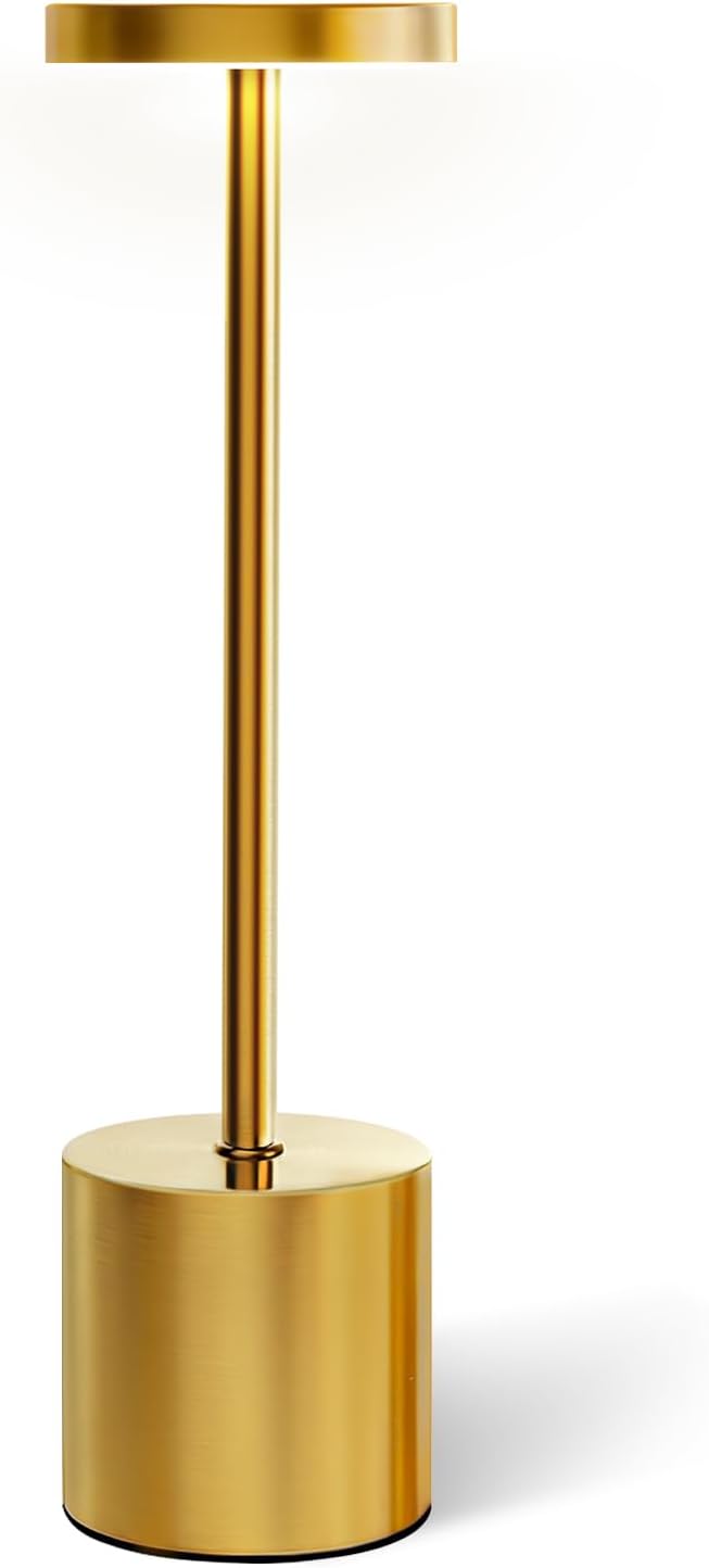 Swinerton Cordless Table Lamps Rechargeable, Portable LED Desk Lamp, 5000mAh Battery Powered Wireless Table Light - 3 Color Dimmable Lighting for Restaurant Dining Patio Outdoor Bedroom(Gold)