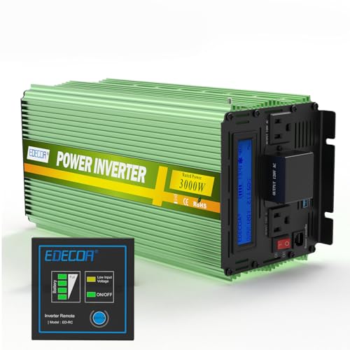 EDECOA 3000 Watt Power Inverter DC 12V to AC 110V 120V for Car Truck RV with LCD Display and Remote Controller