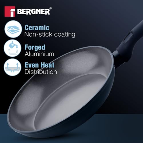 Image of BERGNER Jade 20cm Frypan, Ceramic Non-Stick Coating, Sturdy Soft Touch Handle, PFOA /PFAS /PTFE Free, Consumes Less Oil, Healthy Cooking, Forged Aluminium - Induction and Gas Stove Ready