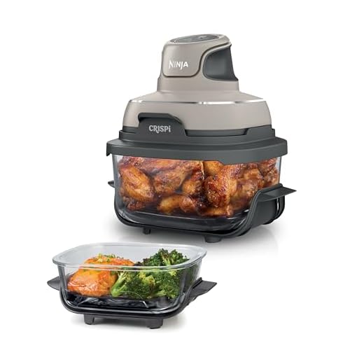 Ninja CRISPi Portable Air Fryer, 3.8L, 4-in-1: Air Fry, Roast, Keep Warm, Recrisp, Space Saving Compact Design, 2x Removable Glass Containers & Lids, 1700W, Stone FN101UKST
