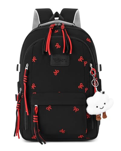 Image of Makukke School Backpack for Girls, Cute Bowknot Aesthetic Bookbag with Laptop Compartment, Large Capacity College Daypack, Water Resistant Rucksack for Teens, High School (Black)