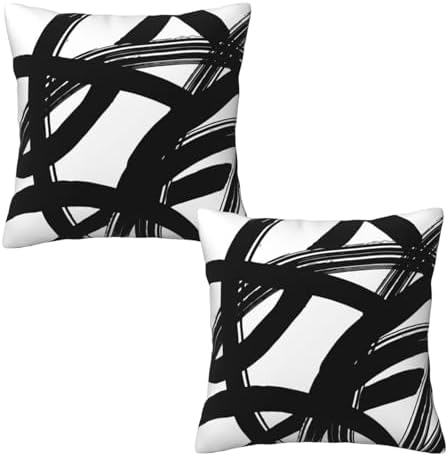 Lcokin Black and White Striped Throw Pillow Covers 18x18 in Set of 2, Decorative Abstract Art Boho Line Outdoor Pillow Case Square Cushion Covers for Farmhouse Sofa Bed Couch Living Room