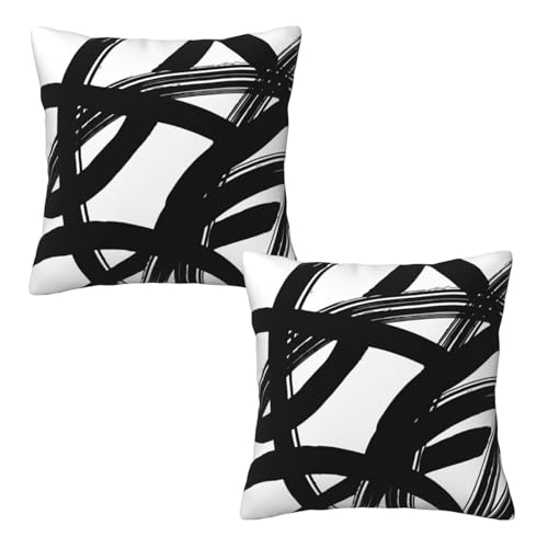 Lcokin Black and White Striped Throw Pillow Covers 18x18 in Set of 2, Decorative Abstract Art Boho Line Outdoor Pillow Case Square Cushion Covers for Farmhouse Sofa Bed Couch Living Room