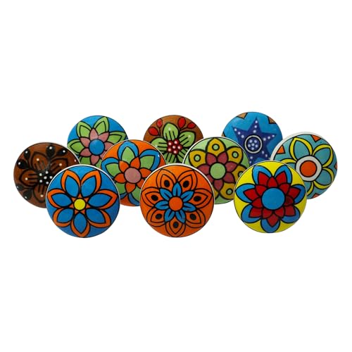 Royal Kraft Vintage Multicolor Printed Ceramic Pull Knobs for Kitchen Cabinet, Door & Drawer, Wardrobe, Cupboard (Set of 10) Sknob006