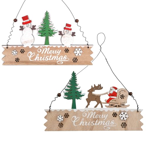 Volumoon 2 piezas de madera Navidad colgantes, decoraciones de puerta de bienvenida, tablero colgante de pared, decoración de Navidad de madera para puerta de pared árboles de Navidad adornos