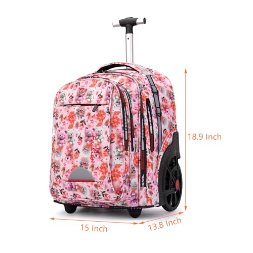 Image of Rolling Backpack 22 Inch Backpack with Wheels for Business, College Student and Travel Commuter, Waterproof Wheeled Backpack (Pink-Flower)