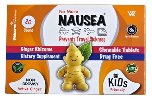 Travel Sickness Tablets — Ginger Tablets for Nausea Relief, Morning Sickness & More — Chewable Motion Sickness Tablet for Kids and Adults (20PCS)