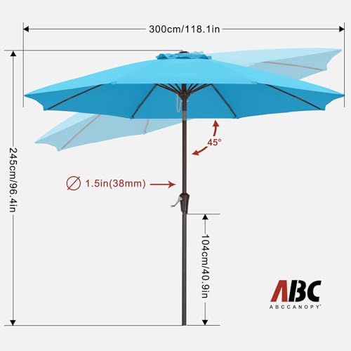 Image of ABCCANOPY 10FT Patio Umbrella Outdoor 8 Ribs Table Umbrella(Aquamarine) | Fade & UV Resistant Fabric,8 Fiberglass Ribs,Smooth Crank System,Wind Resistance,Great for Patio,Backyard,Garden,Deck