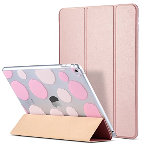 ULAK iPad Air 2 Case, Polka Dot Folio Slim Fit Smart Cover Case Colorful Clear Back Cover with Trifold Stand and Magnetic Auto Wake/Sleep Function for iPad Air 2 (Rose Gold)