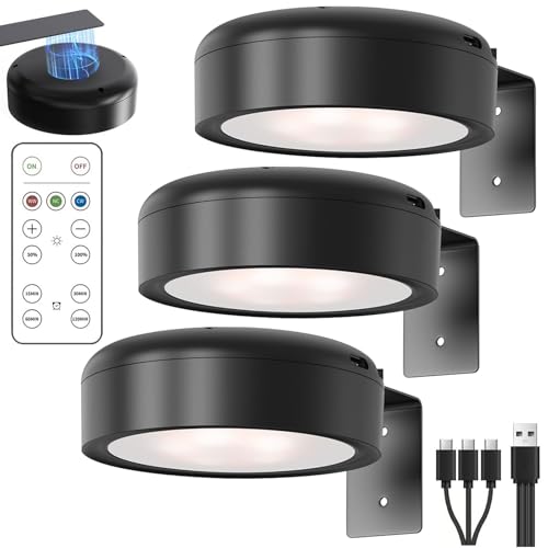 3 Pack Rechargeable Picture Lights for Wall - 3 Colors Magnetic LED Art Display Lights with Remote, Dimmable Wireless Lighting for Frames, Portraits & Autumn Home Decor