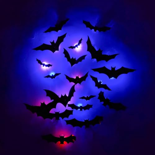 GarveeHome 24pack Luminous 3D Bats Stickers, Halloween Wall Decorations, Waterproof Scary Bats Wall Decals DIY Home Window Decor, Removable Bats Stick