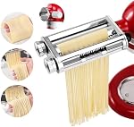 FavorKit Pasta Pièce jointe du fabricant 3 en 1 Set Compatible pour KitchenAid Mélangeurs Plus Accessoire à vis à bouton en moyeu avec rouleau de feuille de pâtes, cutter Spaghetti, machine à cutter Fettuccine et brosse de nettoyage