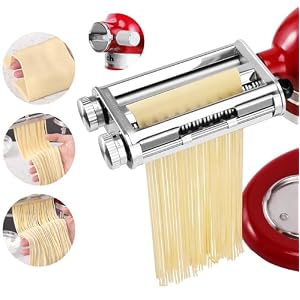 Pasta Maker Attachment 3 in 1 Set Compatible for KitchenAid Mixers Plus Hub Knob Screw Accessory Included Pasta Sheet Roller Spaghetti Cutter Fettuccine Cutter and Cleaning Brush