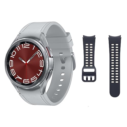 Samsung Galaxy Watch6 Classic Smart Watch, Fitness Tracker, Bluetooth, 43mm, Silver with a Galaxy Official Extreme Sport Band (S/M), Graphite/Etoupe (UK Version)