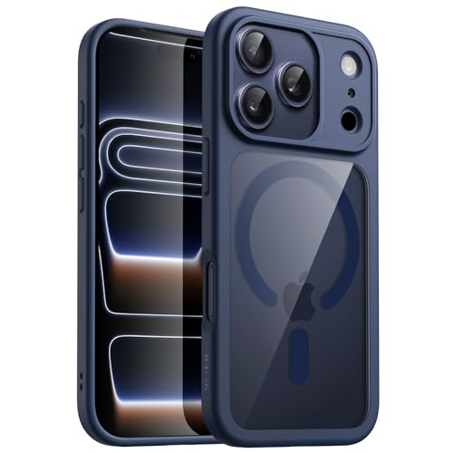 Image of JETech Magnetic Case for iPhone 17 Pro 6.3-Inch Compatible with MagSafe, Shockproof Phone Bumper Cover, Solid Color Matte TPU Frame, Anti-Scratch Clear Back (Dark Blue)