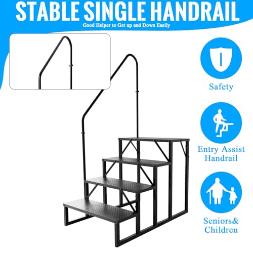 Image of RV Stairs 4 Step Ladder, RV Steps Anti-Slip, Hot Tub Steps with Handrail, 660 lbs RV Ladder for 5th Wheel RV, Mobile Home Stairs
