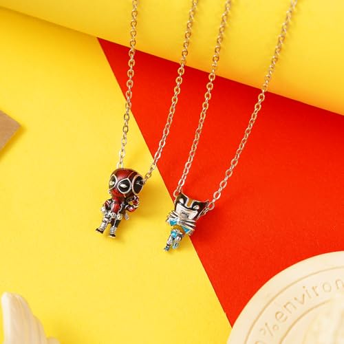 2 PCS Deadpl and Wolvers Necklace Set, Superhero Series Best Friend Necklace, BFF Friendship Necklaces for 2, Non-Tarnished Cable Chain with Sliding Clasp for Adjustable Sizes, Gift for Men, Women3