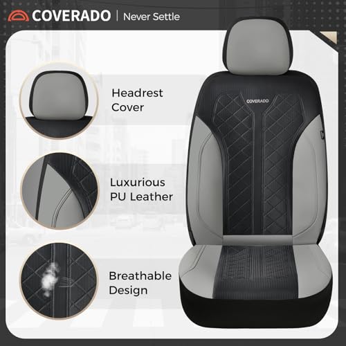 Image of Coverado Front Seat Covers, Automotive Seat Covers 2 Seats, Leather Car Protectors 2-Pack, Auto Seat Covers Spill-Proof Design Universal Fit for SUV, Vans, Sedan, Truck