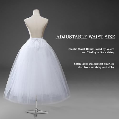 Petticoat Skirt for Women Under Dress, 8 Layer Puffy Hoop Skirt for Bridal Wedding Dresses, Crinoline Underskirt for Women with Hoopless Design, Adjustable Waist Size, and Curved Lace Edge4