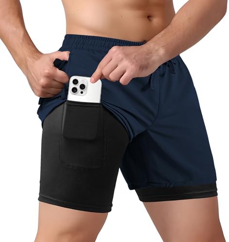 Tyzrdnac Men's 2 in 1 Athletic Quick Dry Shorts,Running Lightweight,Sweat Wicking Gym Workout Elastic Short