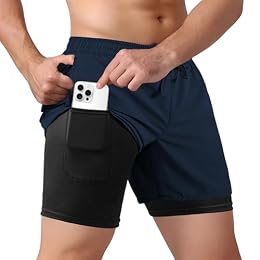 Tyzrdnac Men's 2 in 1 Athletic Quick Dry Shorts,Running Lightweight Short,Sweat Wicking Gym Workout Elastic Shorts-S Navy