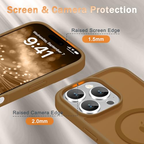 Image of YENAPOON for iPhone 16 Pro Max Case, Matte Magnetic Phone Cover [with 1 Screen Protector] [Support for MagSafe] [Shockproof Military Grade Protection] Translucent Frosted Back, Brown