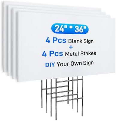 24"x36" 5mm Blank Yard Signs with Stakes,4Pcs Corrugated Plastic ...