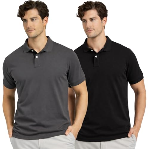 Image of Men's Premium Cotton Pique Polo T-Shirt, Classic Fit Short Sleeve Casual Summer Shirt, Soft & Breathable Fashion Polo