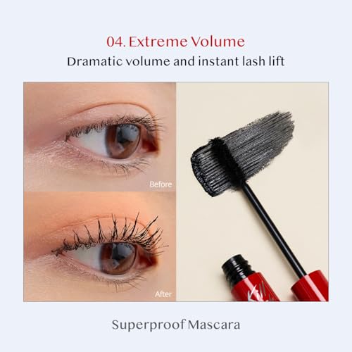 Image of CLIO Kill Lash Superproof Mascara, Tubing Mascara, Smudge-Proof, Flake-Proof & Clump-Free, Extreme Volumizing False-Lash Effect, Warm Water Removal, Safe for Sensitive Eyes (004 Extreme Volume)