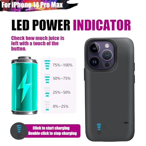 BAHOND Battery Case for iPhone 14 Pro Max, 6000mAh Rechargeable Extended Battery Charging Charger Case, Add 100% Extra Juice (6.7 Inches) Black - Image 4