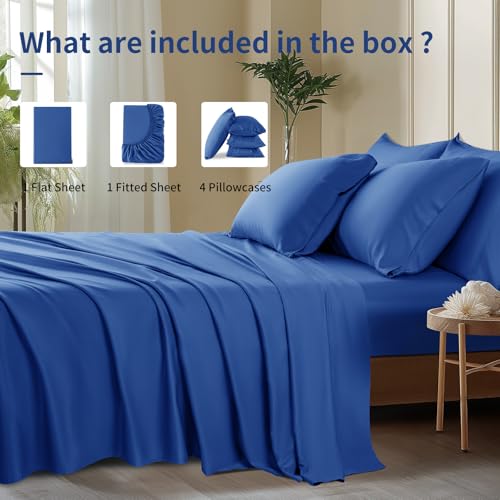 Image of Shilucheng 6 Piece California King Sheet Sets, Cooling Sheets, Blend Rayon Derived from Bamboo, Deep Pocket Up to 16 inch, Breathable & Soft Bed Sheets, Hotel Silky Bedding Set, Navy Blue