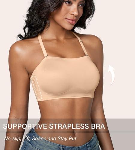DEANGELMON Strapless Bra for Women Non-Slip Silicone Bandeau Bra Wireless Clear Straps Comfy Tube Top Bralette3