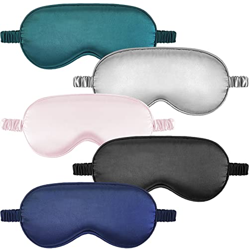 AUXHCYL 5 Masque de Sommeil, Masque de Sommeil en Soie de Simulation Ultra Douce Masque des Yeux Cache Yeux pour Dormir Anti-lumière avec Sangle Élastique Réglable Cover