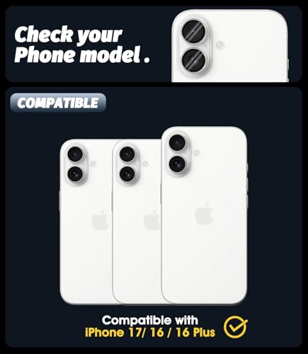 Image of Choiche Camera Lens Protector for iPhone 17 6.3-Inch, Full Coverage 9H Tempered Glass Ring Cover, Matte Metal Plate, Case Friendly, 1-Pack (SILVER)