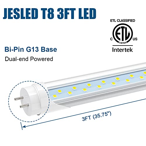 Jesled T8 Led Type B Tube Light 3Ft, 2520Lm, 18W(45W Equivalent), 6000K, 36 Inch F30T12 Fluorescent Bulb Replacement, Dual Ended Power, Etl Listed, Remove Ballast, 36” Lighting Tube Fixture (4-Pack) #TOP1