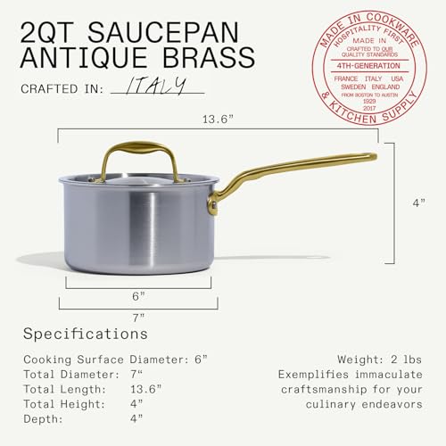 Image of Made In Cookware - 2 Quart Stainless Steel Saucepan with Lid (Antique Brass) - 5 Ply Stainless Clad Sauce Pan - Professional Cookware - Crafted in Italy - Induction Compatible