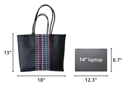 Image of Dallas Hill Designs Handwoven Super Tote Bag for Women | Recycled Plastic Shoulder Purse | Summer Beach, Pool, and Travel Handbag (Black & Gold)
