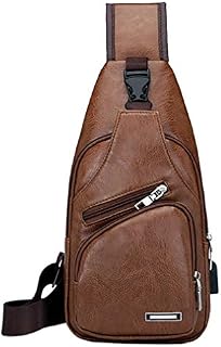 Hebetag Leather Sling Crossbody Bag Travel Backpack for Men Women Small Shoulder Pack