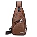 Hebetag PU Leather Sling Crossbody Bag for Men Women Small Shoulder Pack Cross Body Chest Bags with USB Charging Port Headphone Plug Outdoor Travel Hiking Camping Daypacks Brown