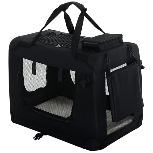 PET VIOLET Hundebox Hundetransportbox faltbar & robust für Auto & Reise – 62×42×44 cm – atmungsaktive Transportbox Transporttasche für Hunde & Katzen Stoffbox Tragetasche Schwarz