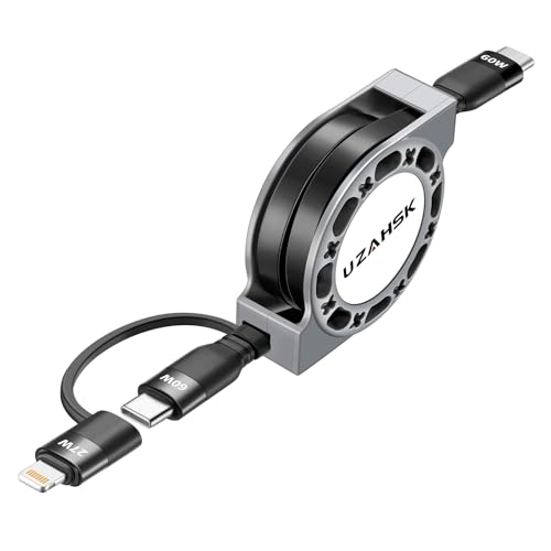 Câble USB vers USB C et Lightning 2 en 1,Chargeur de téléphone rétractable 60 W [certifié MFi]...