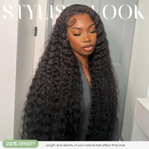 Image of Pizazz 220 Density Glueless Deep Wave Human Hair Wigs for Black Women