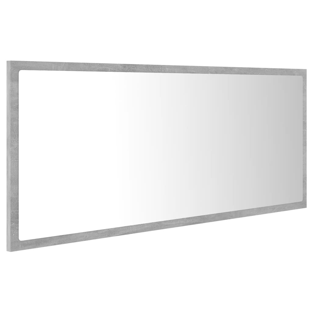 Espejo de baño LED gris hormigón, 100 x 8,5 x 37 cm, acrílico espejo de pared con iluminación RGB, diseño moderno para baño, montaje versátil